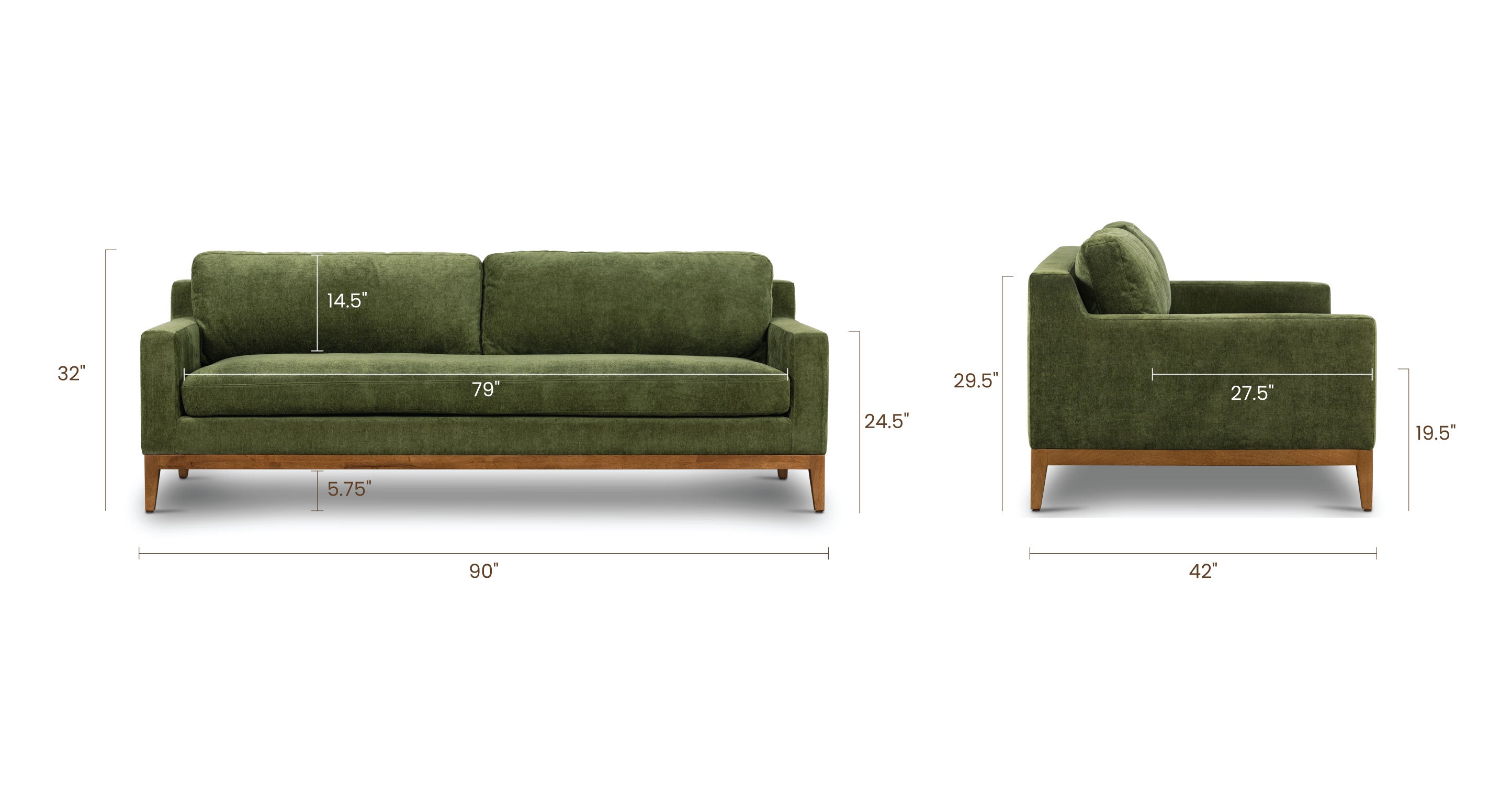 Luxury Zyon Velvet Sofa - Modern Plush Fabric Couch for Living Room, Lounge & Home Decor - Comfortable Sectional Sofa with Soft Velvet Upholstery