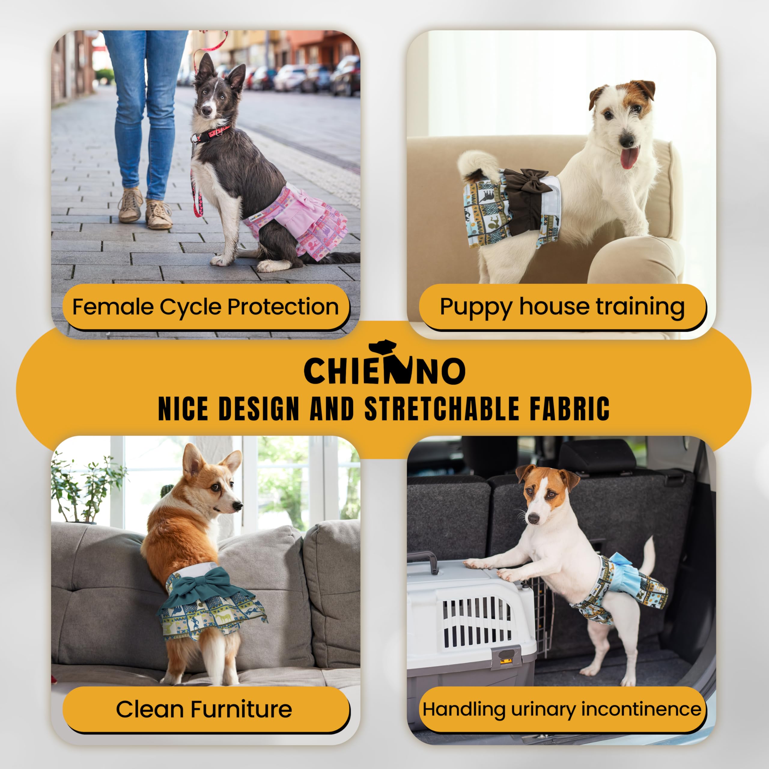 3Pcs Washable Reusable Dog Diapers for Female Dogs X-Small - Premium Absorbent Leak-Proof Puppy Diapers for Heat Cycle & Potty Training - Perfect for Small Breeds at Home or Travel