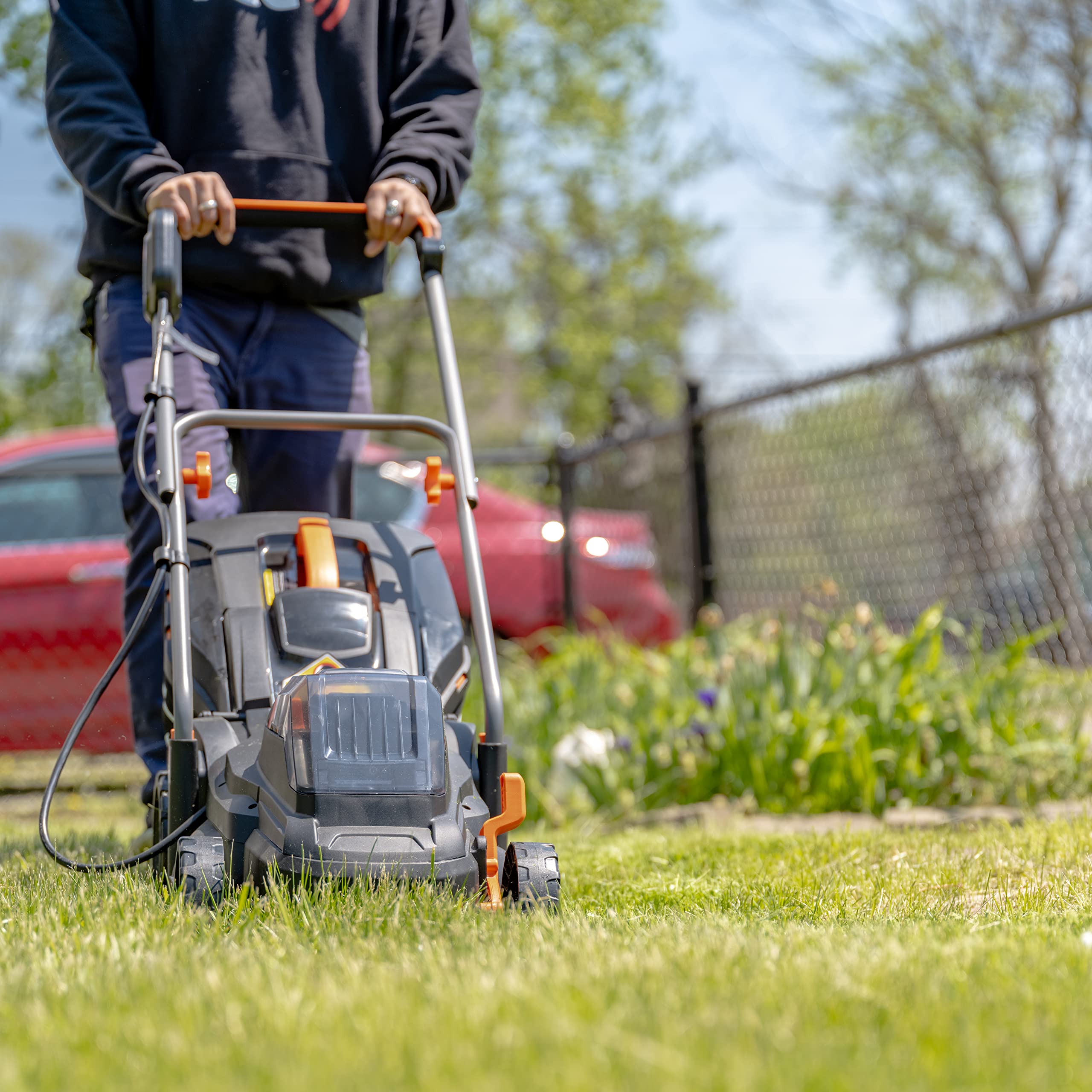Scotts 20V 16-Inch Cordless Lawn Mower with 5.0Ah Battery & Fast Charger - Lightweight Electric Push Mower for Small to Medium Yards (Black/Orange) | Perfect for Residential Lawns, Backyards & Landscaping