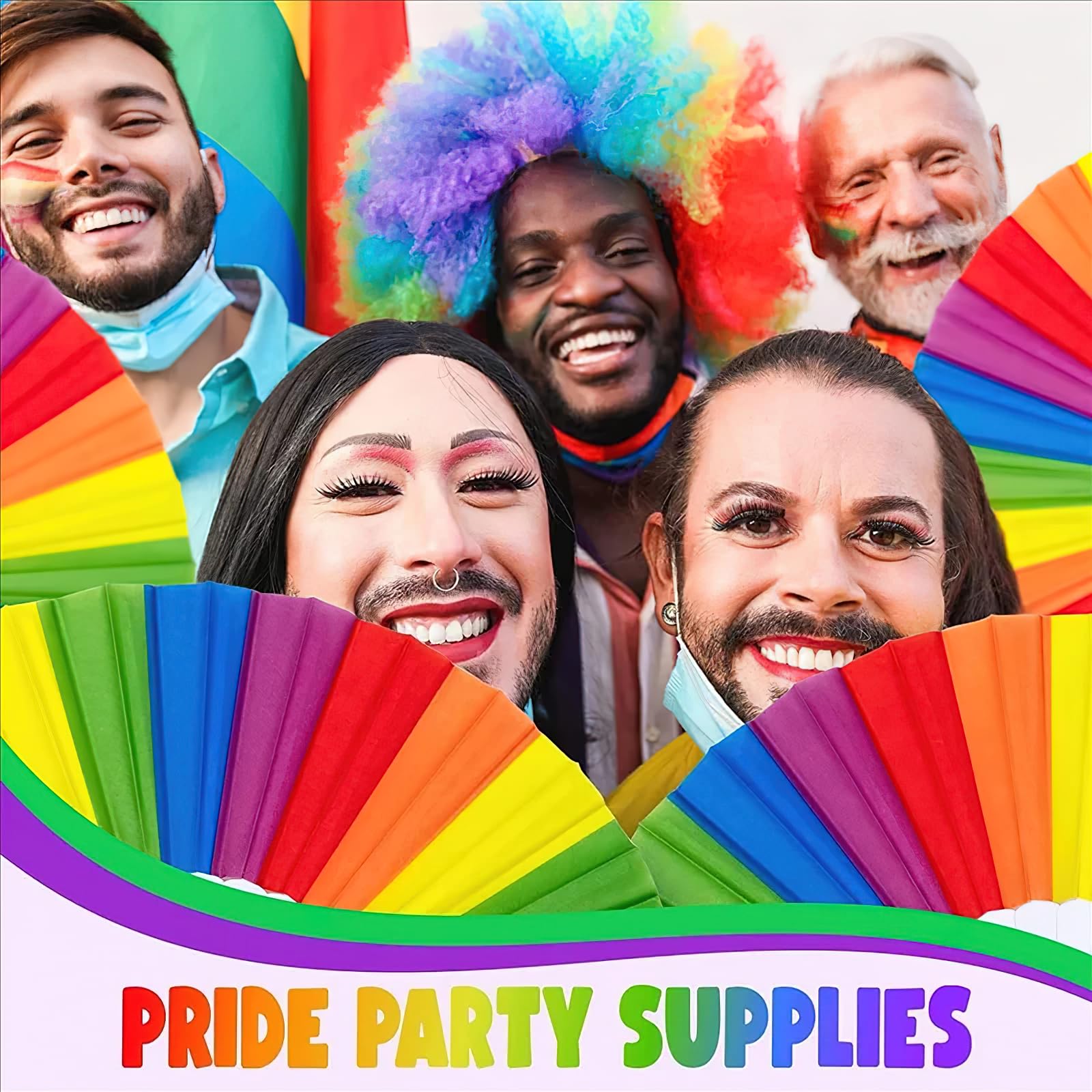 AUOCATTAIL 2PCS Rainbow Hand Fan - Foldable Pride Fan for Rave, Festival & LGBT Events - Colorful Handheld Clack Fan for Women & Men - Perfect for Parades, Concerts & Summer Cooling