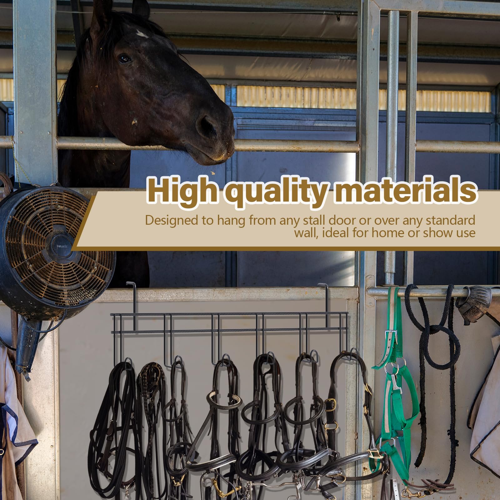 2 Pack Heavy Duty 6-Hook Metal Horse Bridle Hanger - Black Wall Mount Tack Rack for Halter, Blanket & Saddle Storage - Perfect for Stable, Barn & Equestrian Room Organization