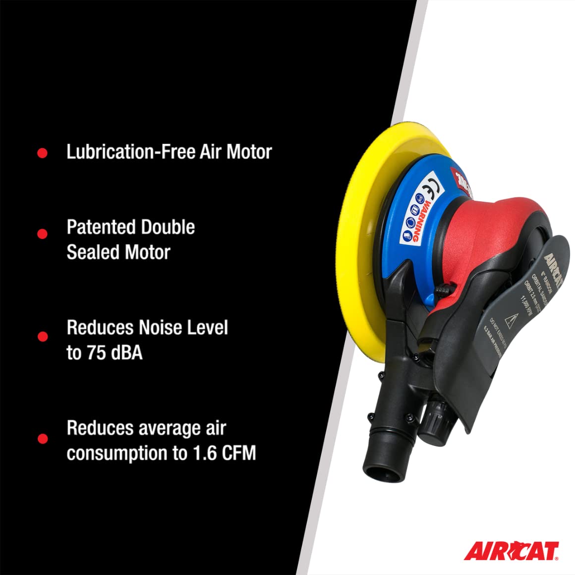 AIRCAT 6700-6-332CV Orbital Palm Sander - 11,000 RPM Pneumatic Central Vacuum Sander for Woodworking & Auto Body Repair | Perfect for Sanding Furniture, Floors & Car Paint Prep