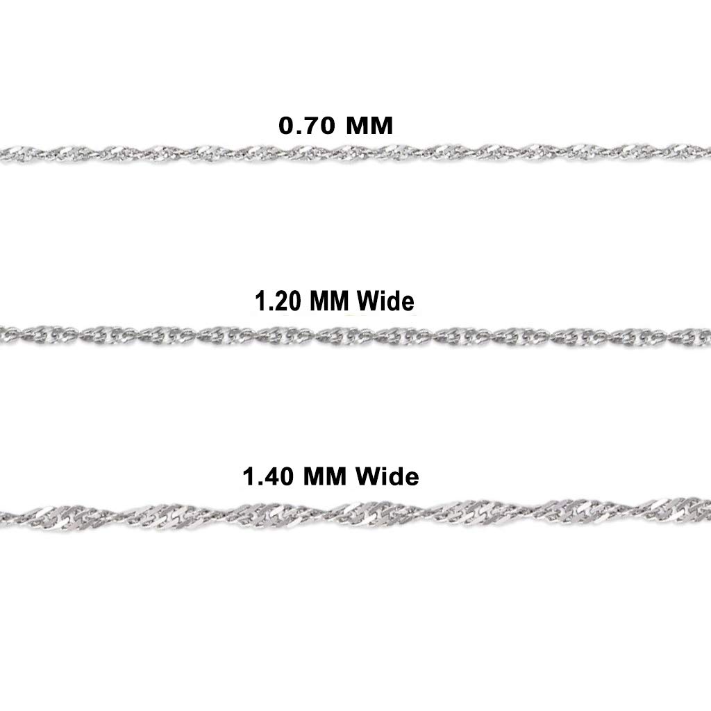 14K White Gold Singapore Chain Necklace - Italian Crafted Strong & Shiny Link Jewelry for Women & Men - 16-24 Inches Length, 0.7-1.4mm Width - Perfect Gift for Anniversary, Wedding & Special Occasions
