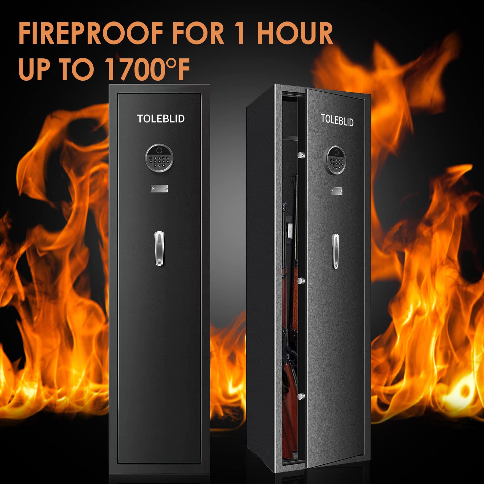 2025 New Fireproof Biometric Gun Safe for Home - Heavy Duty Anti-Theft Rifle & Pistol Safe with 3 Handgun Pockets, Removable Shelf & Silent Mode - Perfect for Bedroom, Closet or Office Security Storage