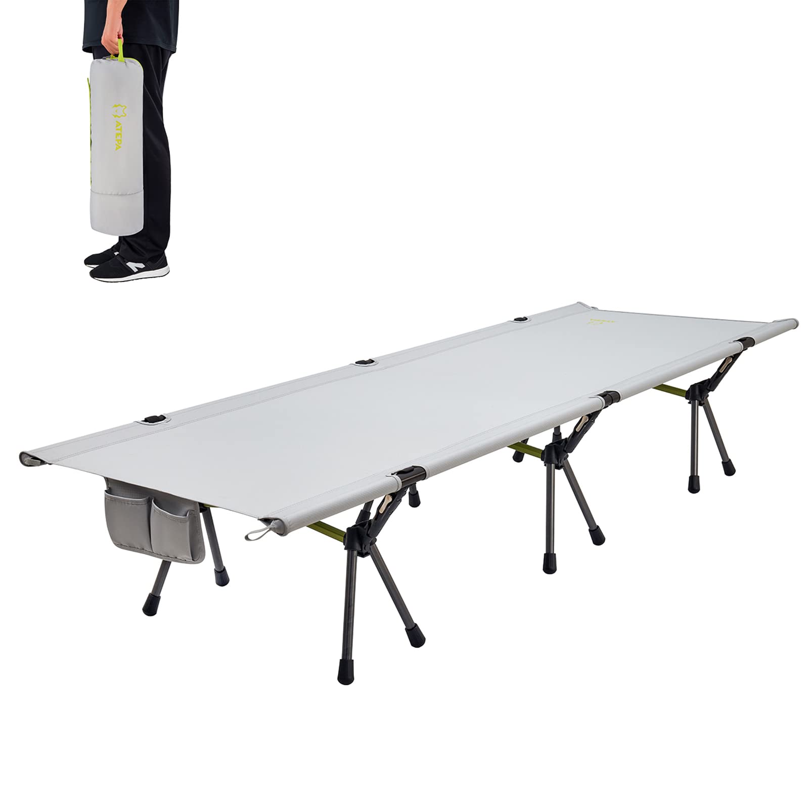 ATEPA Heavy Duty Lightweight Folding Camping Cot - Adjustable Height Portable Bed for Adults - Supports 330lbs - Perfect for Camping, Hiking, Beach, Travel, Office Nap & Outdoor Relaxation