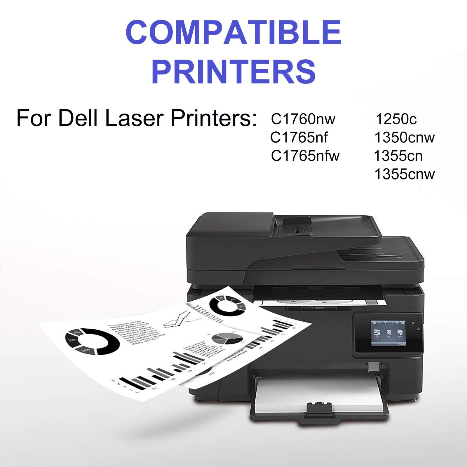 3-Pack (Cyan, Yellow, Magenta) High Yield Compatible Laser Printer Toner Cartridges Replacement for Dell C5GC3 WM2JC XMX5D - Works with Dell 1250c Printer - Ideal for Home Office, Small Business & High-Volume Printing