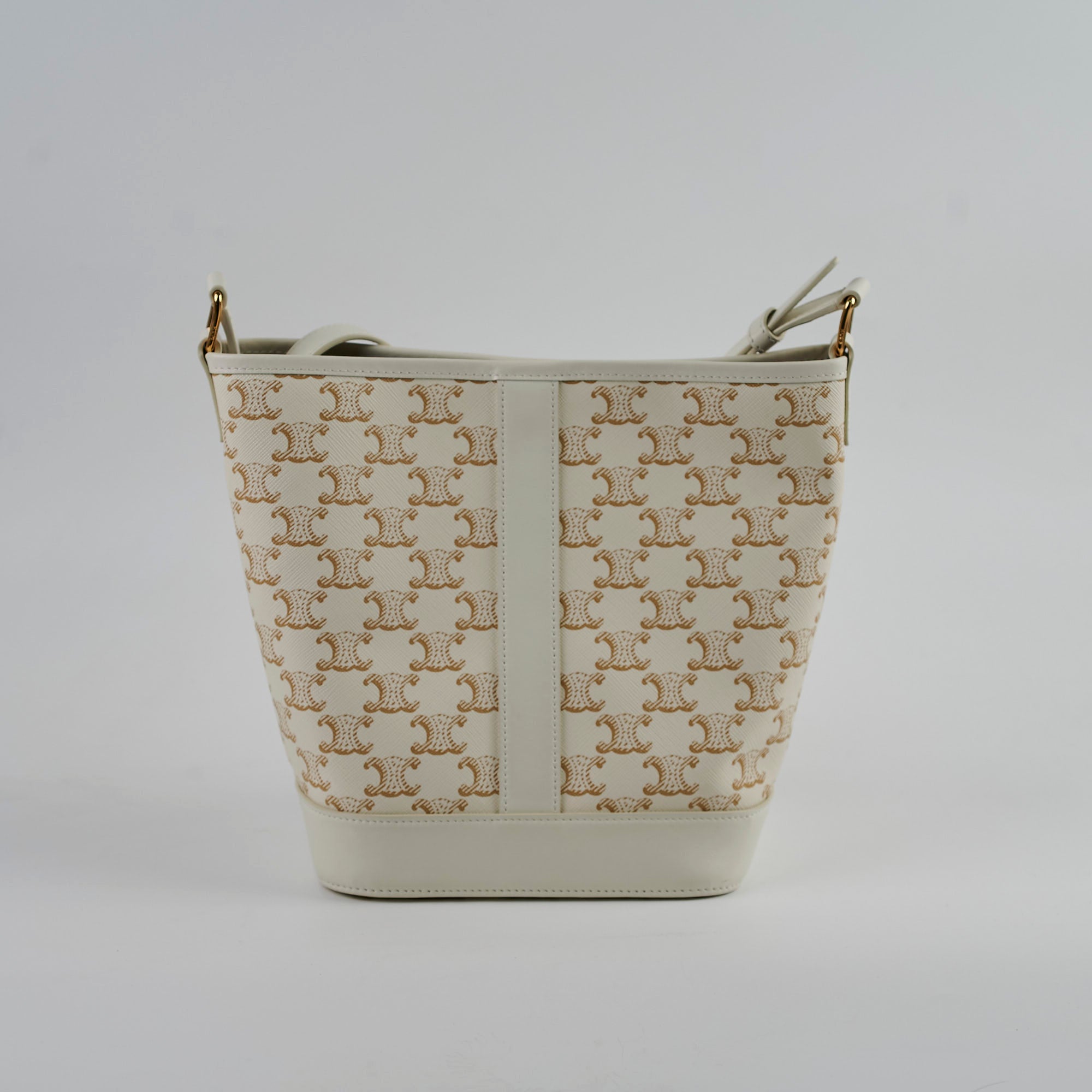 Celine Small Bucket Triomphe White Leather Crossbody Bag for Women | Luxury Designer Handbag for Everyday Use, Travel & Special Occasions