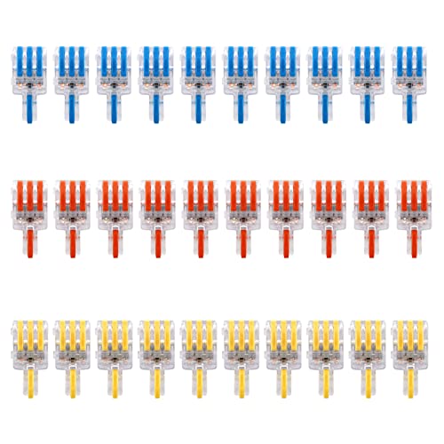 30 Pcs Lever Wire Nut Connectors - Quick Push-in Terminal Blocks for 28-12 AWG Wires | 3-Port Electrical Wire Splice Connectors | Ideal for Home Wiring, DIY Projects & Electrical Repairs