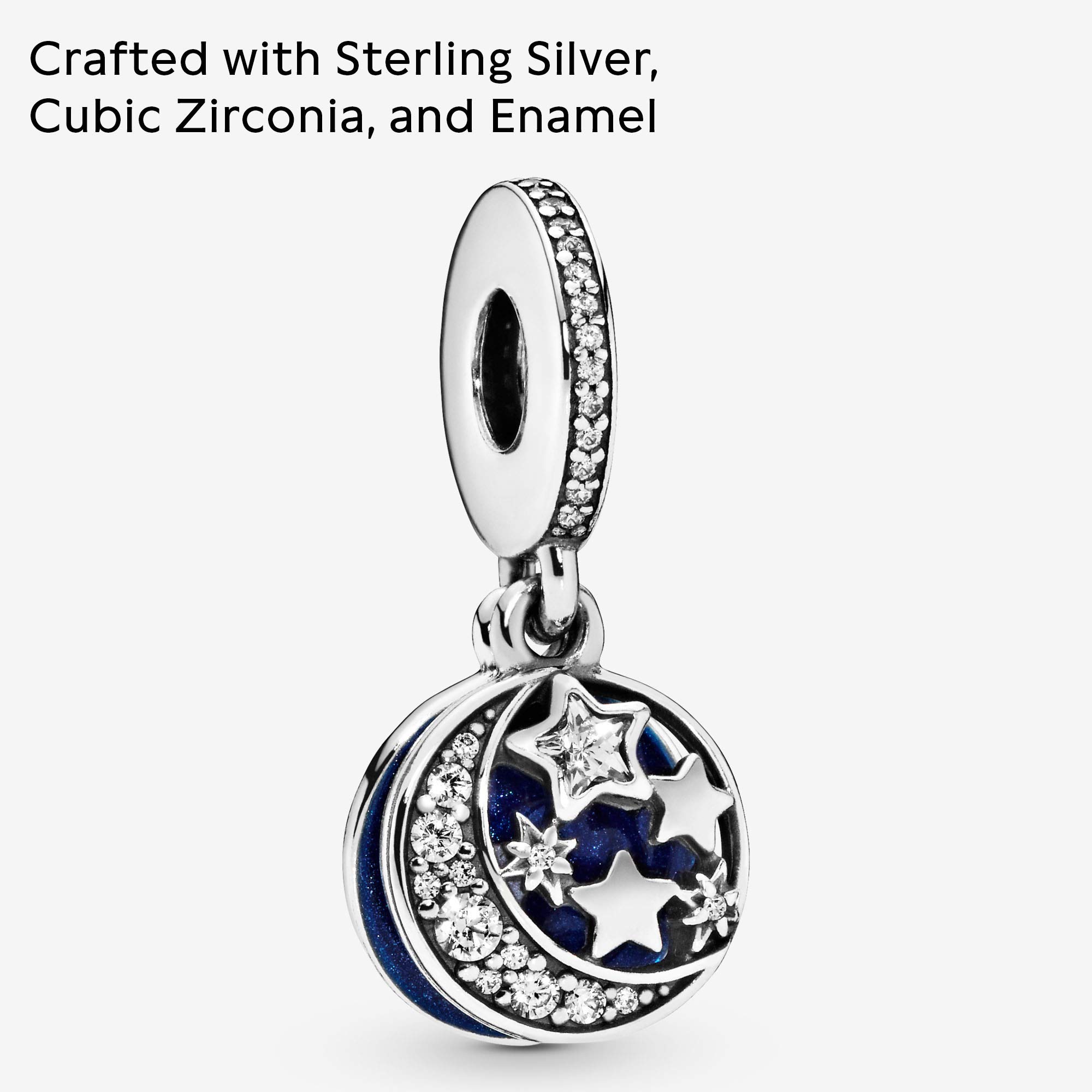 PANDORA Moon & Blue Sky Dangle Charm - Sterling Silver Enamel & Cubic Zirconia Jewelry - Compatible with PANDORA Moments Bracelets - Elegant Gift for Women with Gift Box - Perfect for Birthdays, Anniversaries & Special Occasions