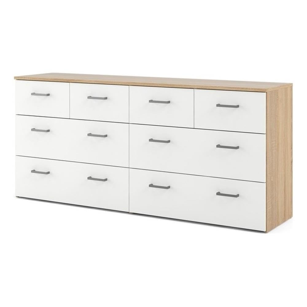 Tvilum 8-Drawer Double Dresser - Solid Oak Frame with White Finish | Perfect for Bedroom Storage & Closet Organization