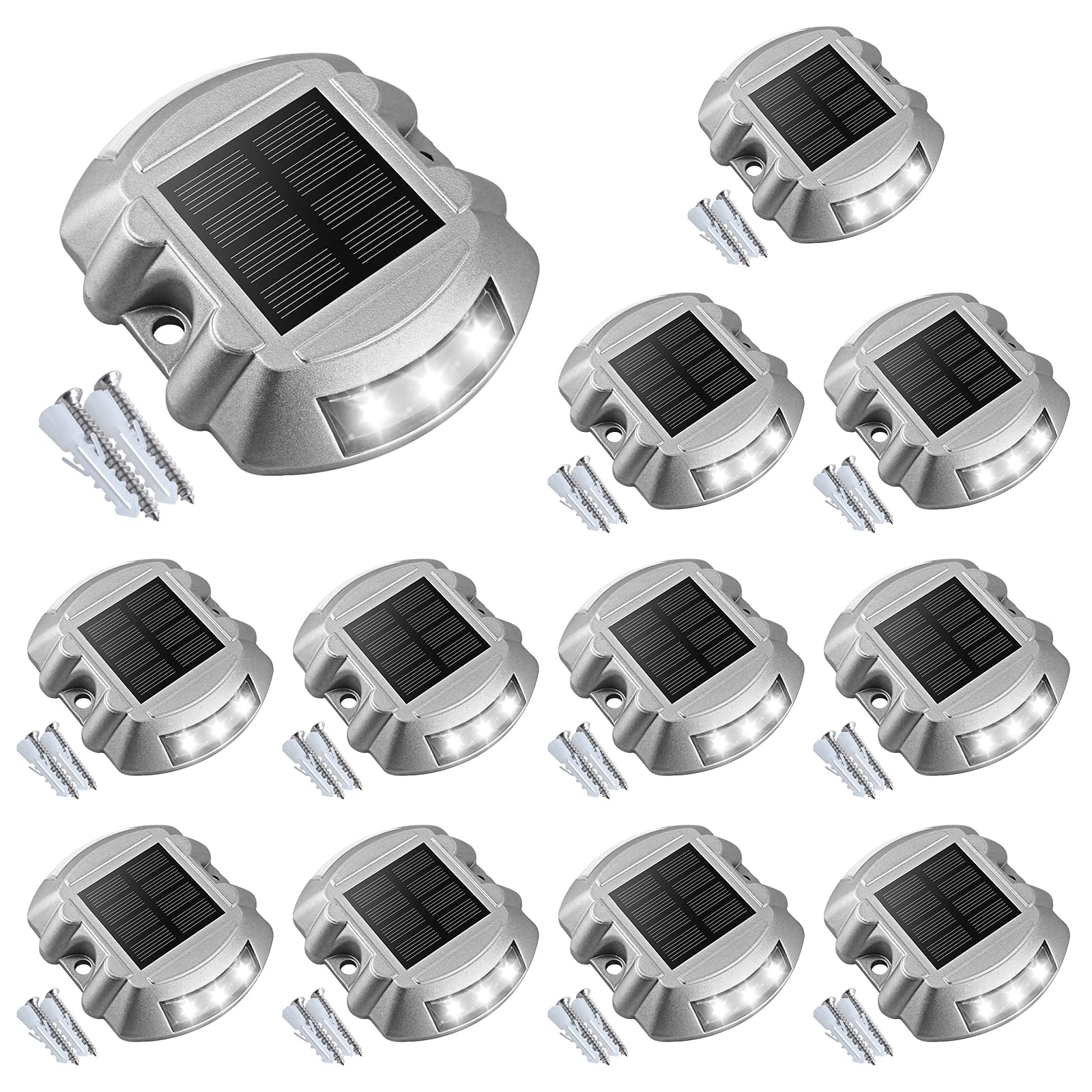 VOLISUN 12-Pack Solar Deck Lights - IP67 Waterproof LED Outdoor Pathway Lights for Driveway, Sidewalk, Garden, Yard & Dock - Weatherproof Step Lighting (White) - Perfect for Nighttime Safety and Landscape Illumination