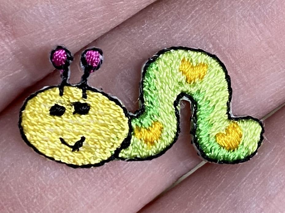 1 Inch Green Inch Worm Embroidered Iron-On Patch - Miniature Sewing Applique for DIY Crafts, Jackets, Backpacks & Costume Design