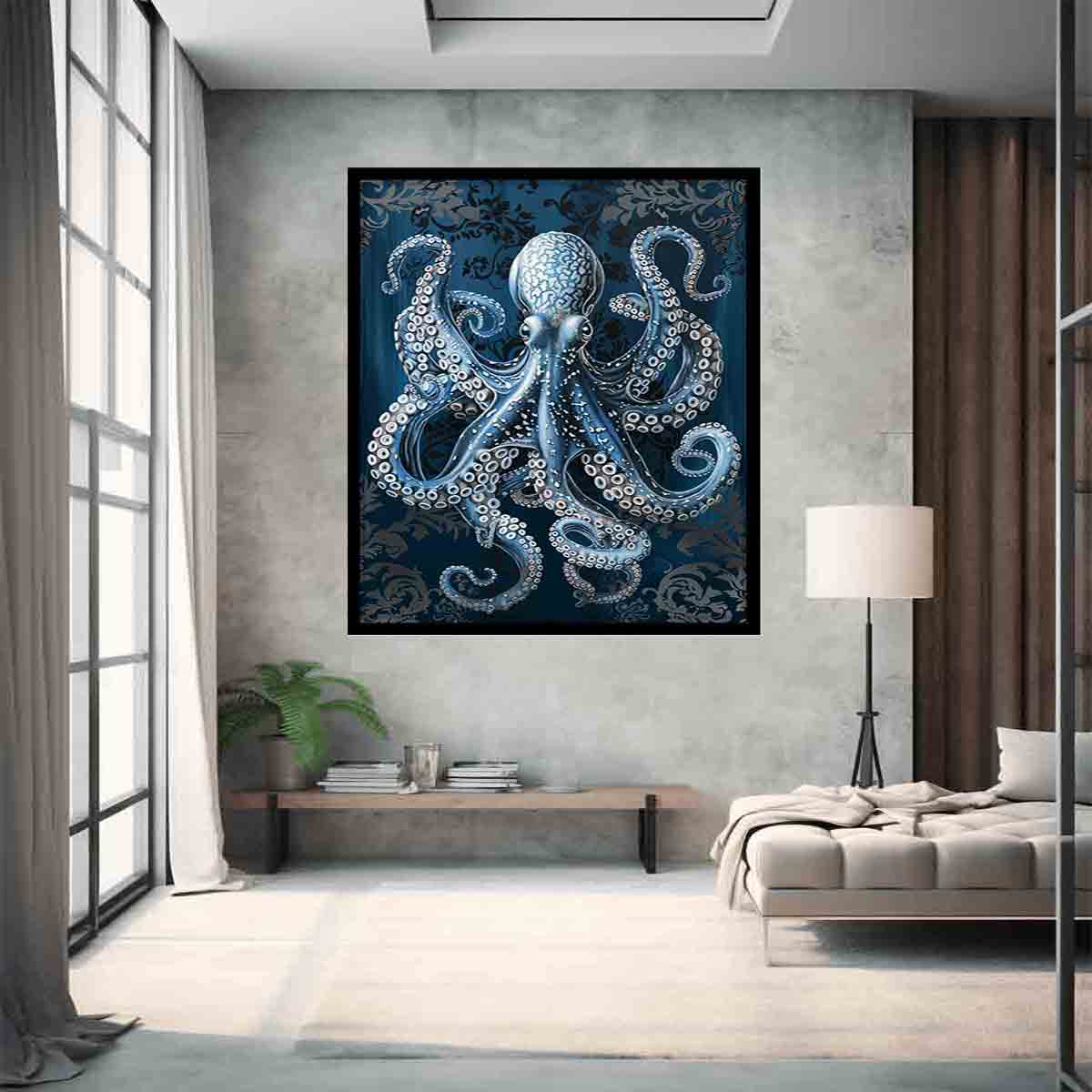 Blue Octopus Framed Print - Stunning Ocean Art Wall Decor for Living Room, Bedroom & Office - Perfect Gift for Marine Life Lovers