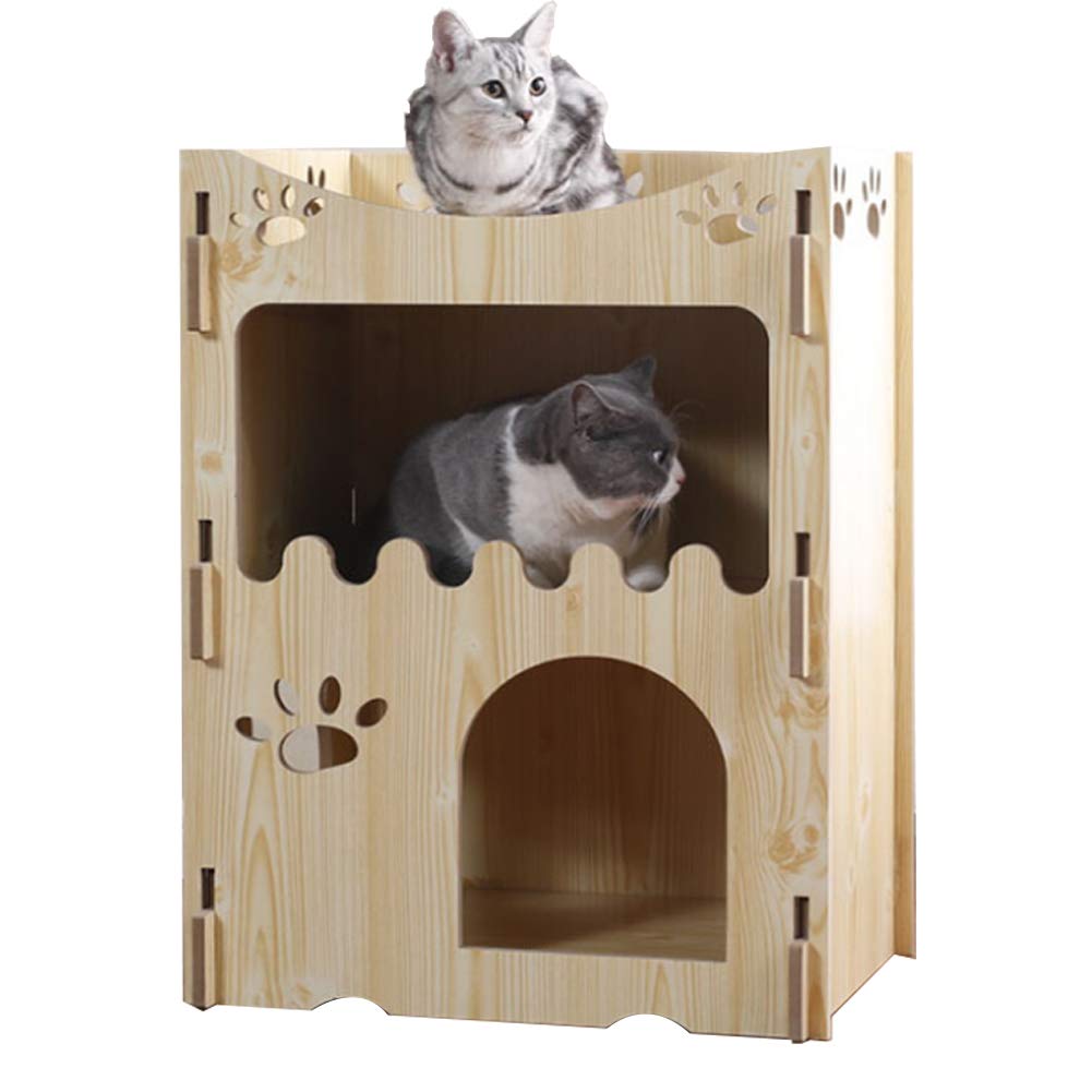 2-Story Wooden Cat Tree Tower with Roof - Weatherproof Indoor/Outdoor Cat House Shelter for Kittens - Durable Pet Condo & Bunk Bed - Perfect for Home, Garden, or Patio Use