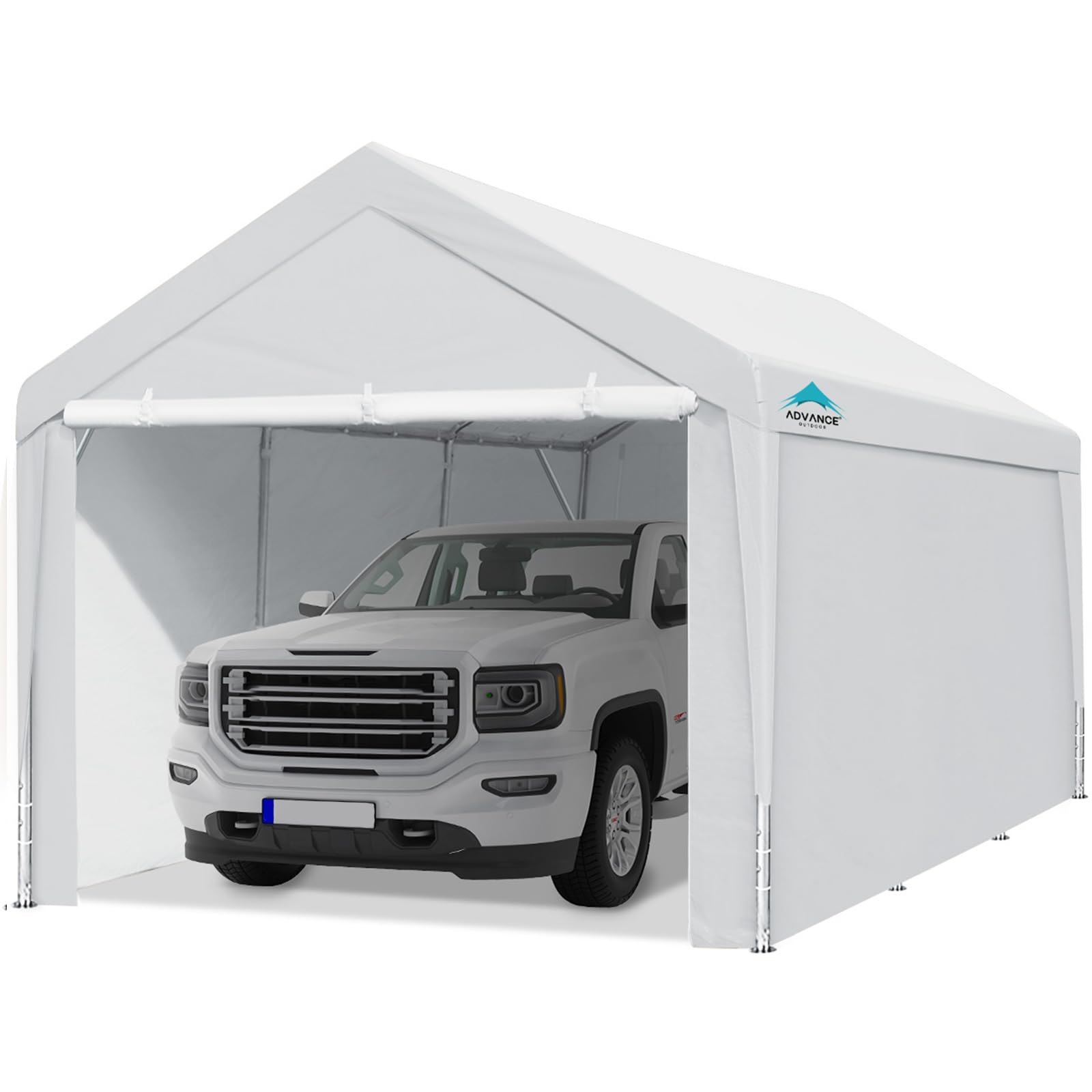 ADVANCE OUTDOOR 12x20 ft Heavy Duty Canopy Garage Carport Shelter Tent, Adjustable Height 9.5ft to 11ft, Removable Sidewalls & Doors, White - Perfect for Car, Boat, Party & Outdoor Events