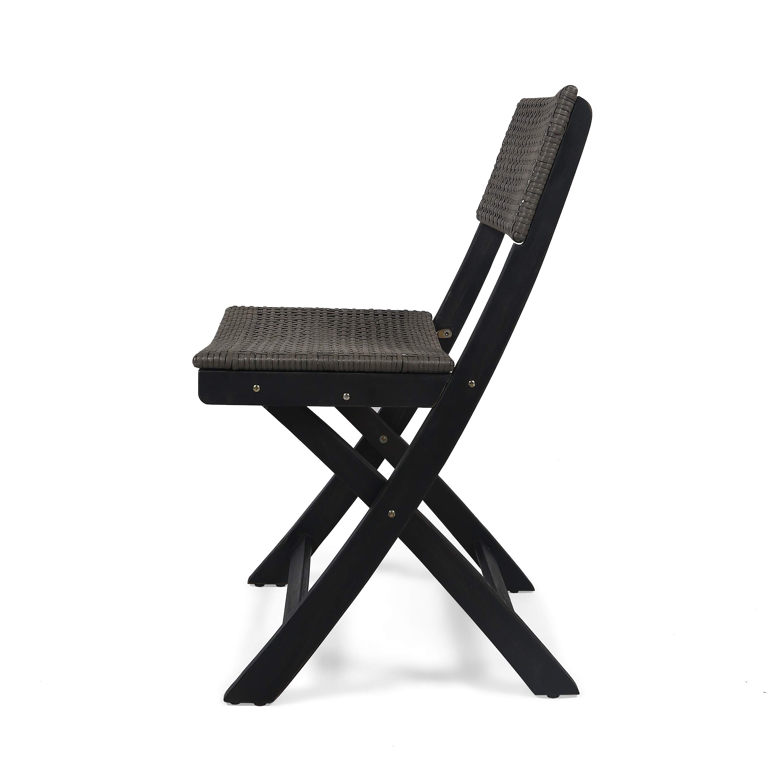 Premium Outdoor Acacia Wood Foldable Bistro Chairs with Wicker Seating (Set of 4) - Dark Gray Finish & Brown Wicker - Perfect for Patio, Garden, Cafe, and Restaurant Dining