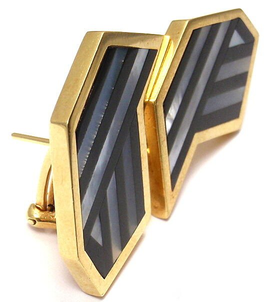 Authentic Tiffany & Co 18k Yellow Gold Black Jade Mother of Pearl Earrings - Luxury Jewelry for Women, Perfect for Weddings, Parties & Special Occasions