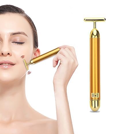 TECVA Gold Facial Massager - Electric T-Shape Beauty Bar for Face Lifting, Firming & Anti-Wrinkle Skin Care | Skin Tightening Tool for Home Spa & Professional Use (Gold)