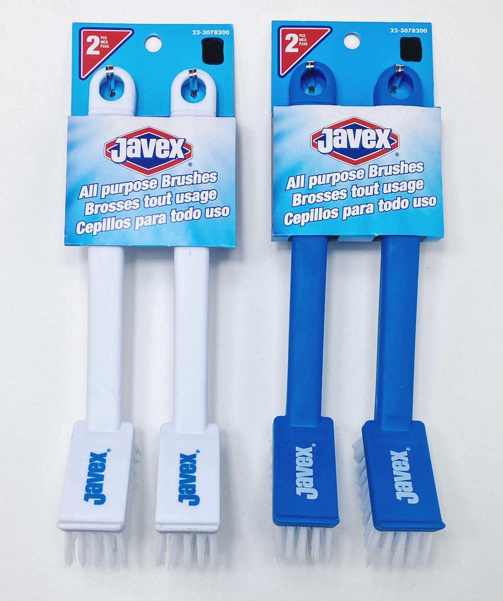 Javex All Purpose Scrub Brush Set - 2 Pack (4 Brushes) Blue & White - Heavy Duty Cleaning Brushes for Kitchen, Bathroom, Tile & Grout Cleaning