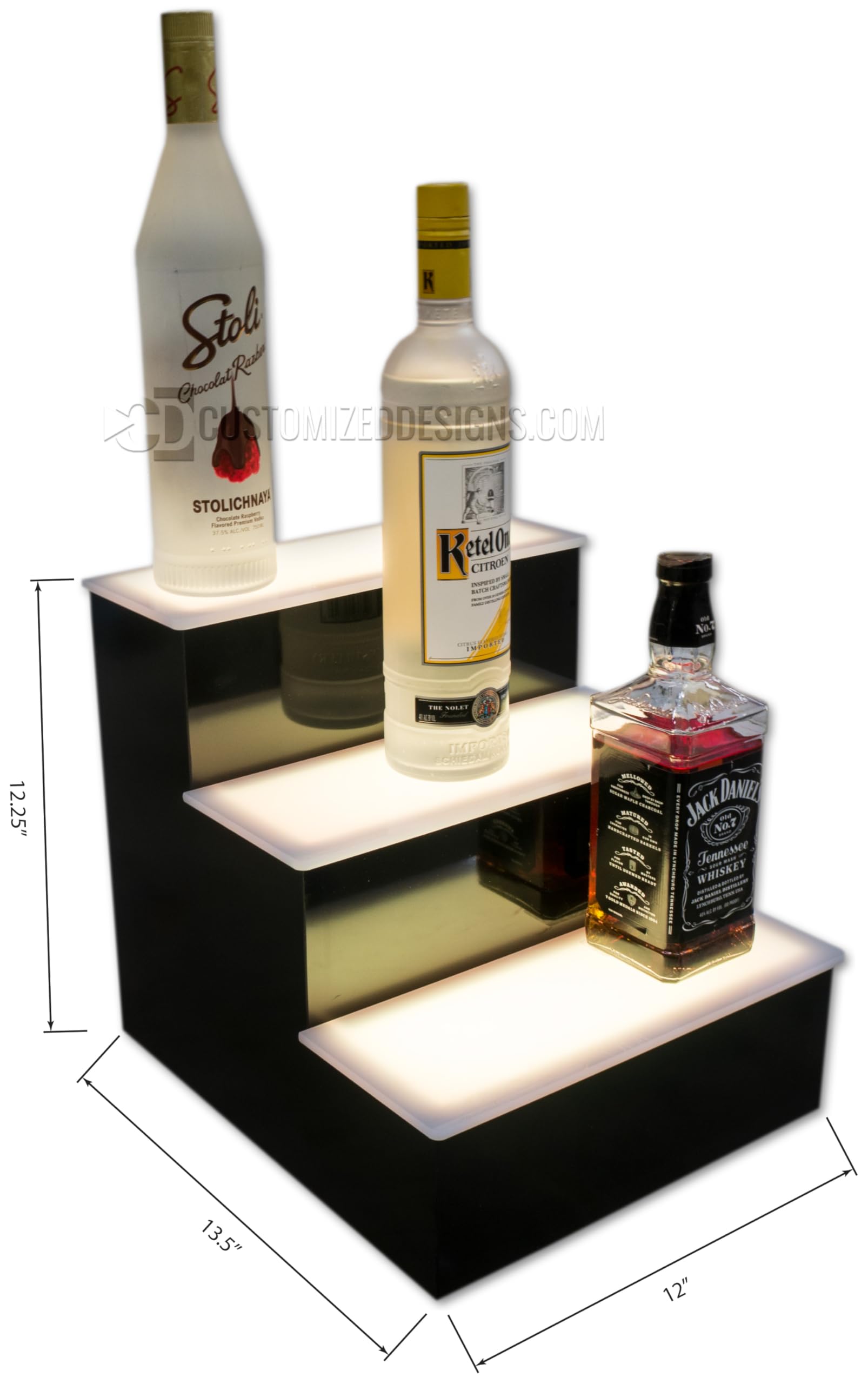3 Tier Wall Mounted Liquor Bottle Shelf with Wine Glass Rack & LED Lights - 12 Bottle Capacity - Perfect for Home Bar, Kitchen, Dining Room, and Entertainment Areas