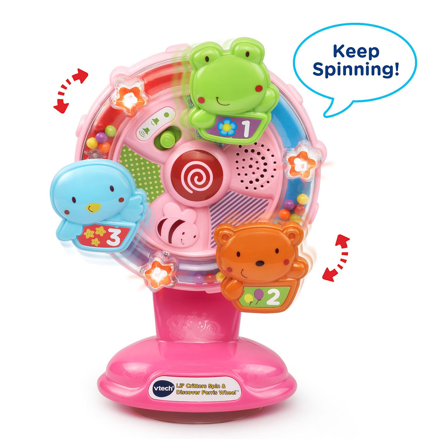 VTech Lil' Critters Spin and Discover Ferris Wheel - Interactive Learning Toy for Toddlers Ages 1-3, Pink Educational Ride-On Toy with Lights & Sounds - Perfect for Birthday Gifts & Early Childhood Development Play