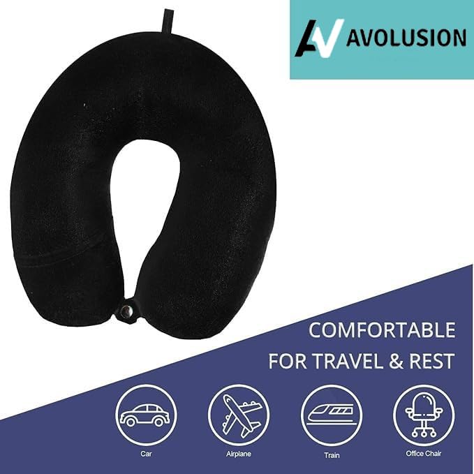 Avolusion Ergonomic Neck Pillow - Round Memory Foam Travel Pillow for Car & Airplane, Cervical Support Cushion for Neck Pain Relief & Better Sleep - Perfect for Long Flights, Road Trips & Office Naps