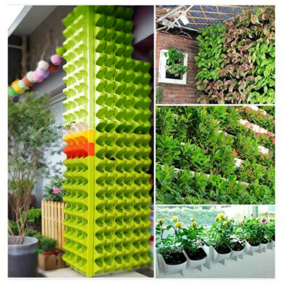Self Watering Vertical Planter - Stackable Wall Hanging Flower Pot for Garden & Balcony (26.5x15.5x14cm, Green) - Perfect for Small Spaces, Herb Gardens & Urban Gardening