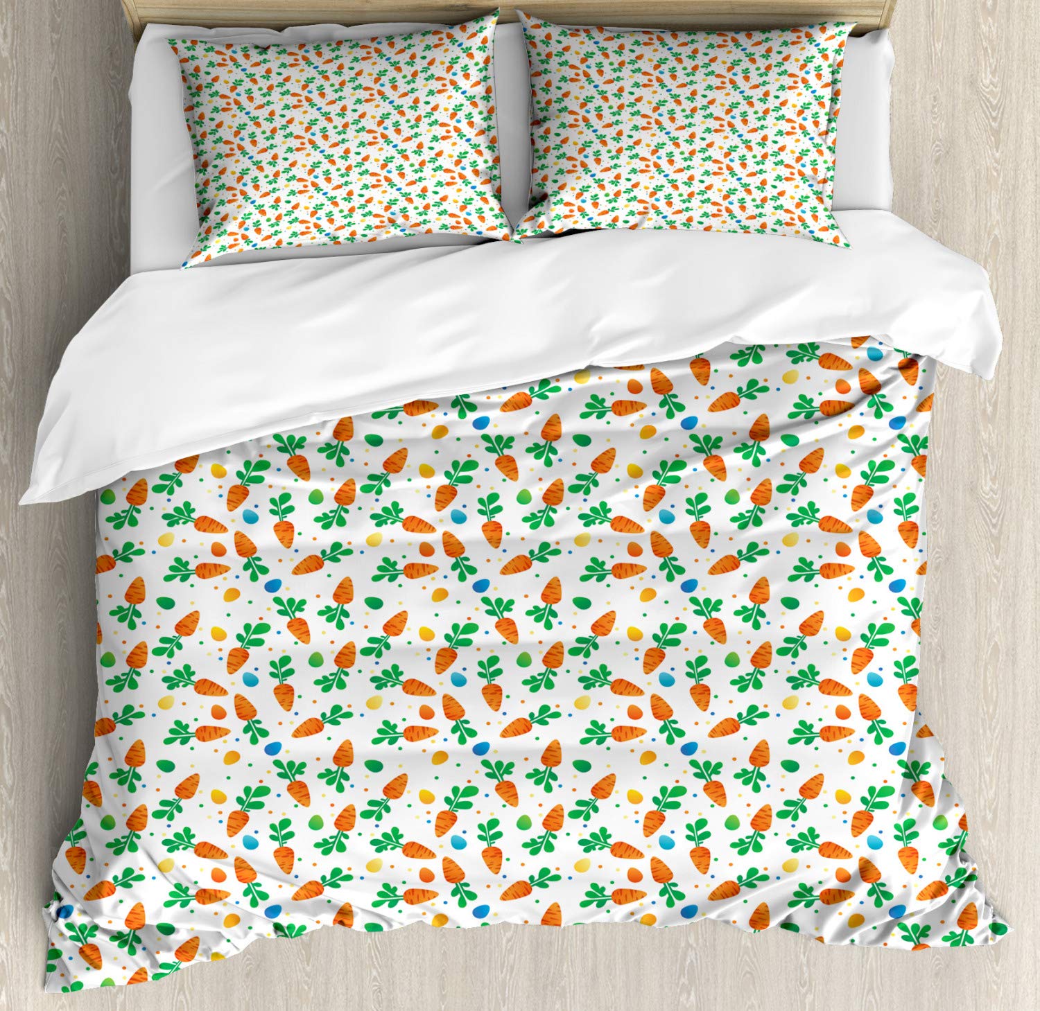 Ambesonne Easter Duvet Cover Set - Minimalist Orange Carrots & Colorful Polka Dot Eggs Design - 2 Piece King Size Bedding Set with Duvet Covers & Pillowcases - Spring Seasonal Home Decor for Bedroom Refresh