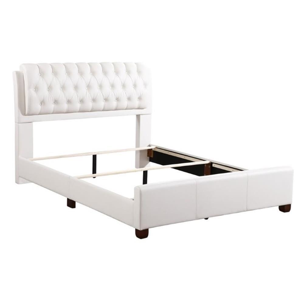 Glory Furniture Marilla White Faux Leather Upholstered Full Size Bed Frame - Modern Bedroom Furniture for Master & Guest Rooms