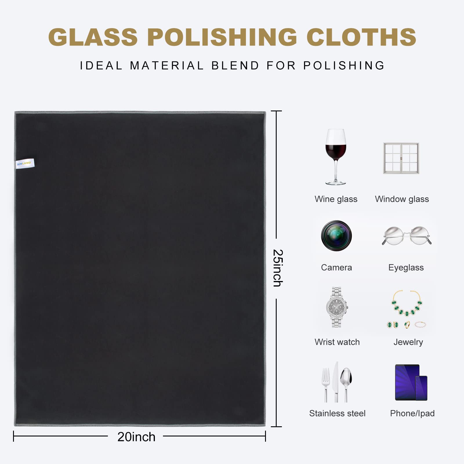 Premium Microfiber Glass Polishing Cloths - 20x25 Inch (4-Pack) for Wine Glasses & Dishes - Lint-Free Drying Towels