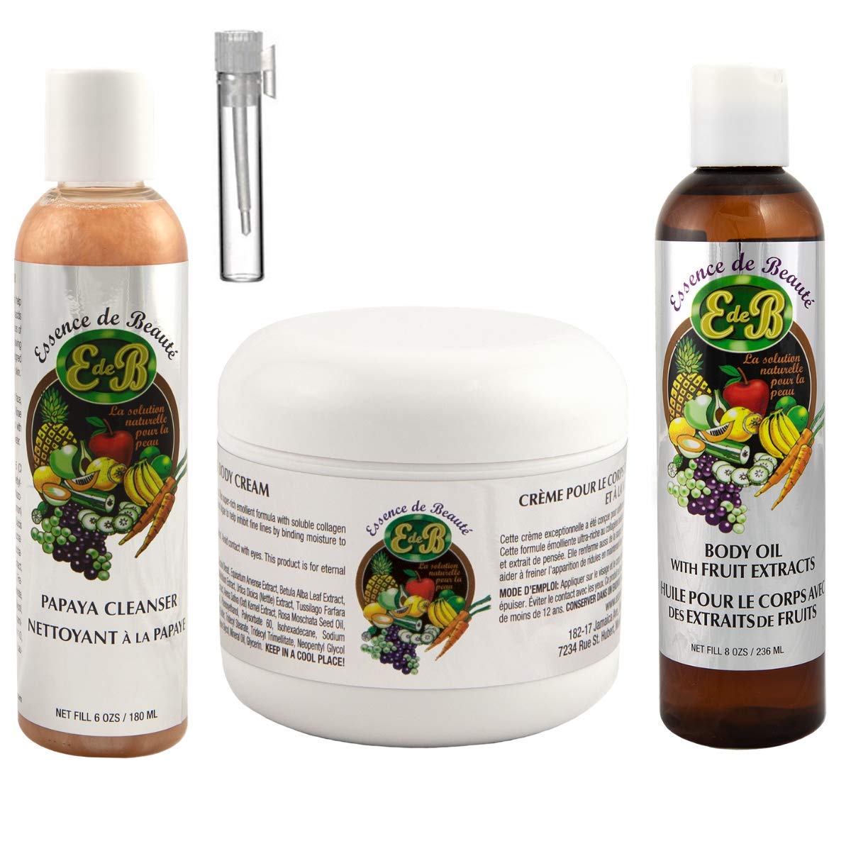 Essence de Beaute Collagen & Vitamin E Face & Body Cream Set with Nourishing Body Oil & Brightening Papaya Cleanser (Includes Luxury Vial) - Hydrating Skincare Routine for Dry Skin & Anti-Aging Care