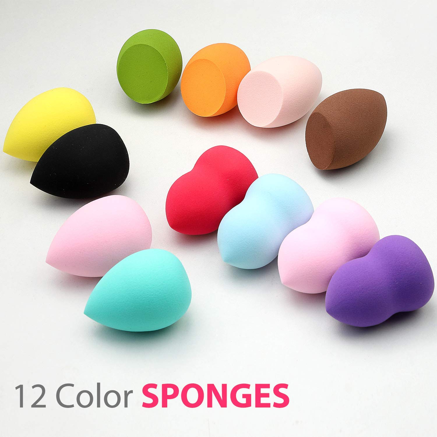 Professional Dry & Wet Makeup Sponge Set - 12 Pcs Beauty Blender for Liquid, Cream & Powder Foundation | Multi-Colored Cosmetic Sponges for Flawless Blending | Perfect for Everyday Makeup, Travel & Professional Use