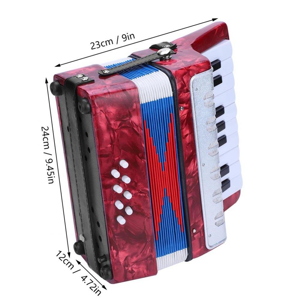 17 Key 8 Bass Button Focket Piano Accordion - Lightweight Educational Concertina for Beginners & Kids | Solo & Ensemble Performance | Includes Manual (Red) | Perfect for Music Lessons, Home Practice & Live Performances