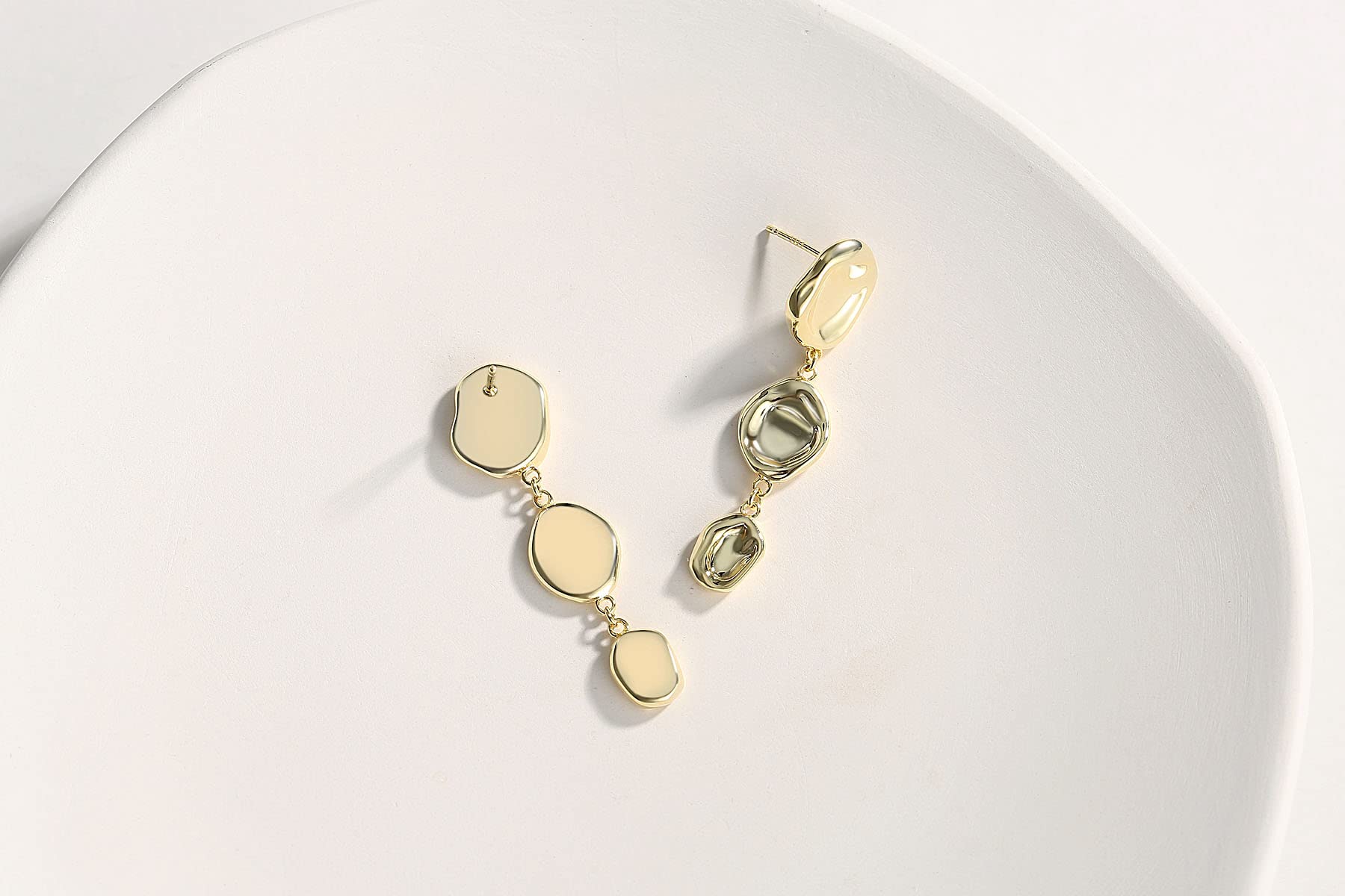 925 Sterling Silver Drop Dangle Stud Earrings - Hammered Disc Gold, Crescent Moon, Circle, Ball & Evil Eye Designs | Women's Fashion Jewelry Gift for Parties, Dating & Everyday Wear