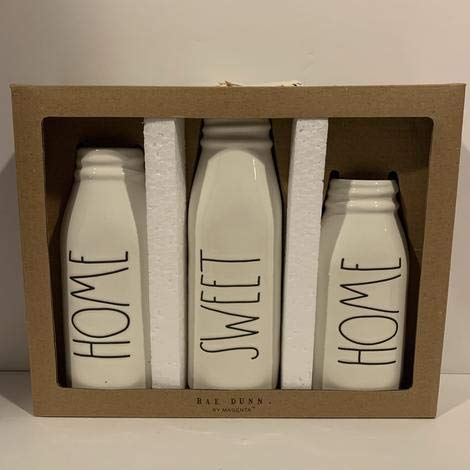 Rae Dunn Home Sweet Home Ceramic Milk Bottle Vase Set of 3 - Farmhouse Decor for Kitchen, Dining Table, or Wedding Centerpiece