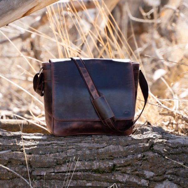 Kodiak Leather Kasilof Messenger Bag 16 Inch Dark Walnut - Stylish Crossbody Bag for Work, Travel & Everyday Use