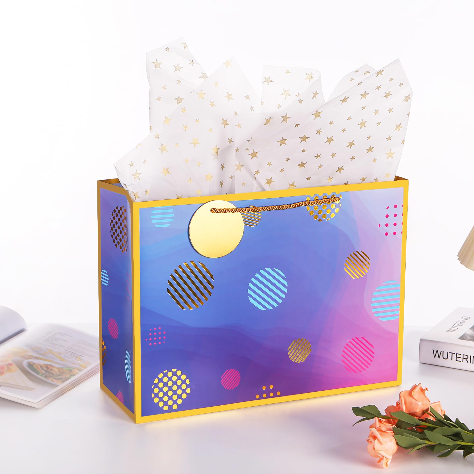 16 Inch Extra Large Happy Birthday Gift Bags with Tissue Paper & Cards - Premium Birthday Present Bags for Women, Girls & Kids - Perfect for Birthday Parties, Baby Showers & Special Occasions