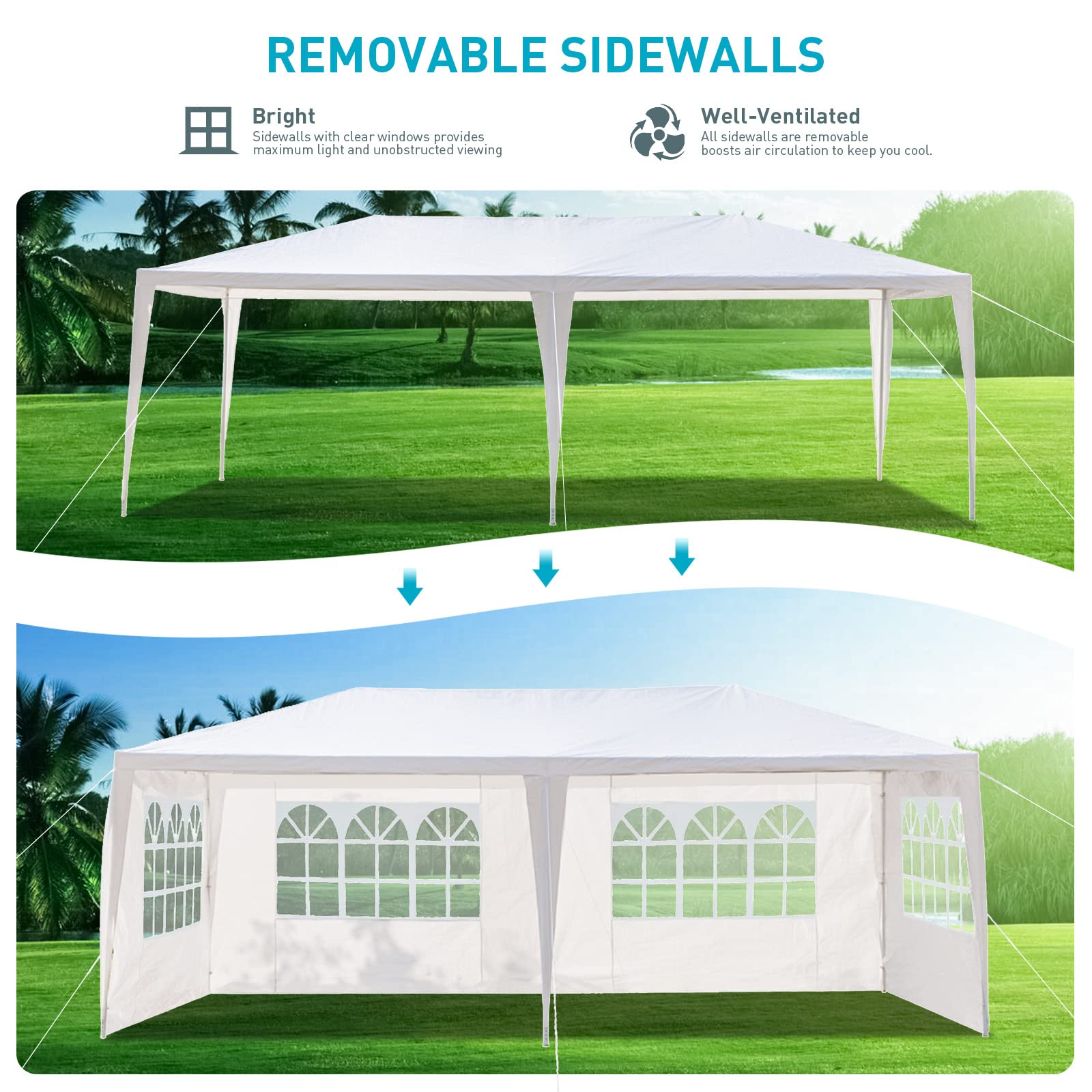 10'x20' Outdoor Party Tent with 4 Sidewalls & Transparent Windows - Waterproof Wedding Canopy Gazebo with UV Protection for Catering Events, Backyard Gatherings & Outdoor Weddings