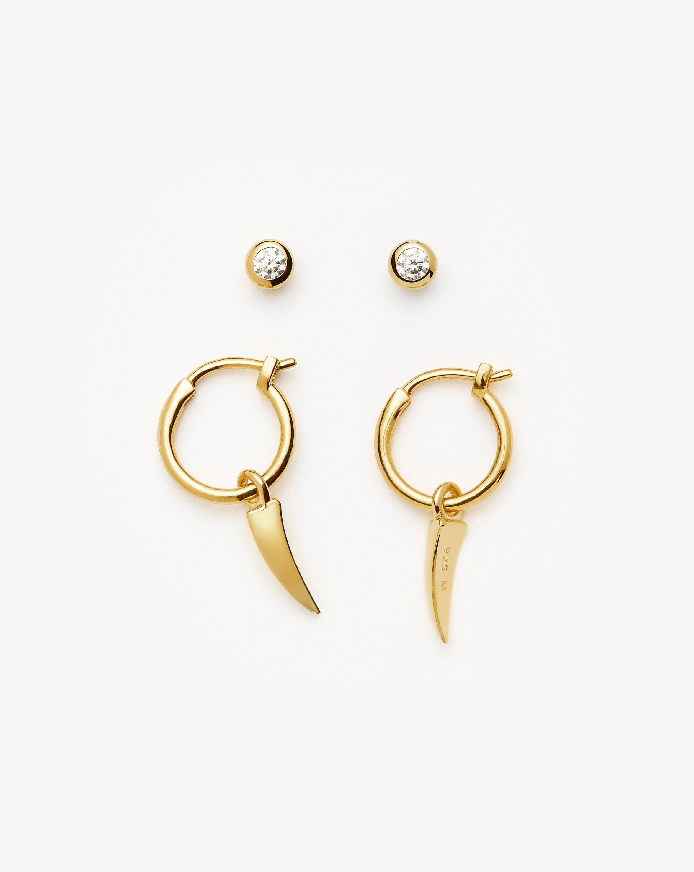 18k Gold Vermeil Claw Hoop & Stud Earrings Set - Elegant Dangle Hoops & Minimalist Studs for Women, Perfect for Everyday Wear, Date Night & Special Occasions