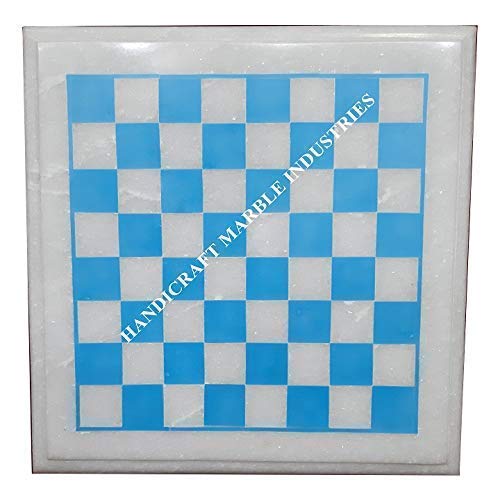 Premium 18-Inch White Marble Chess Board with Turquoise Inlay - Luxury Chess Set for Adults | Perfect for Home Decor, Game Room, Living Room Corner Table | Ideal Gift for Chess Lovers & The Queen's Gambit Fans