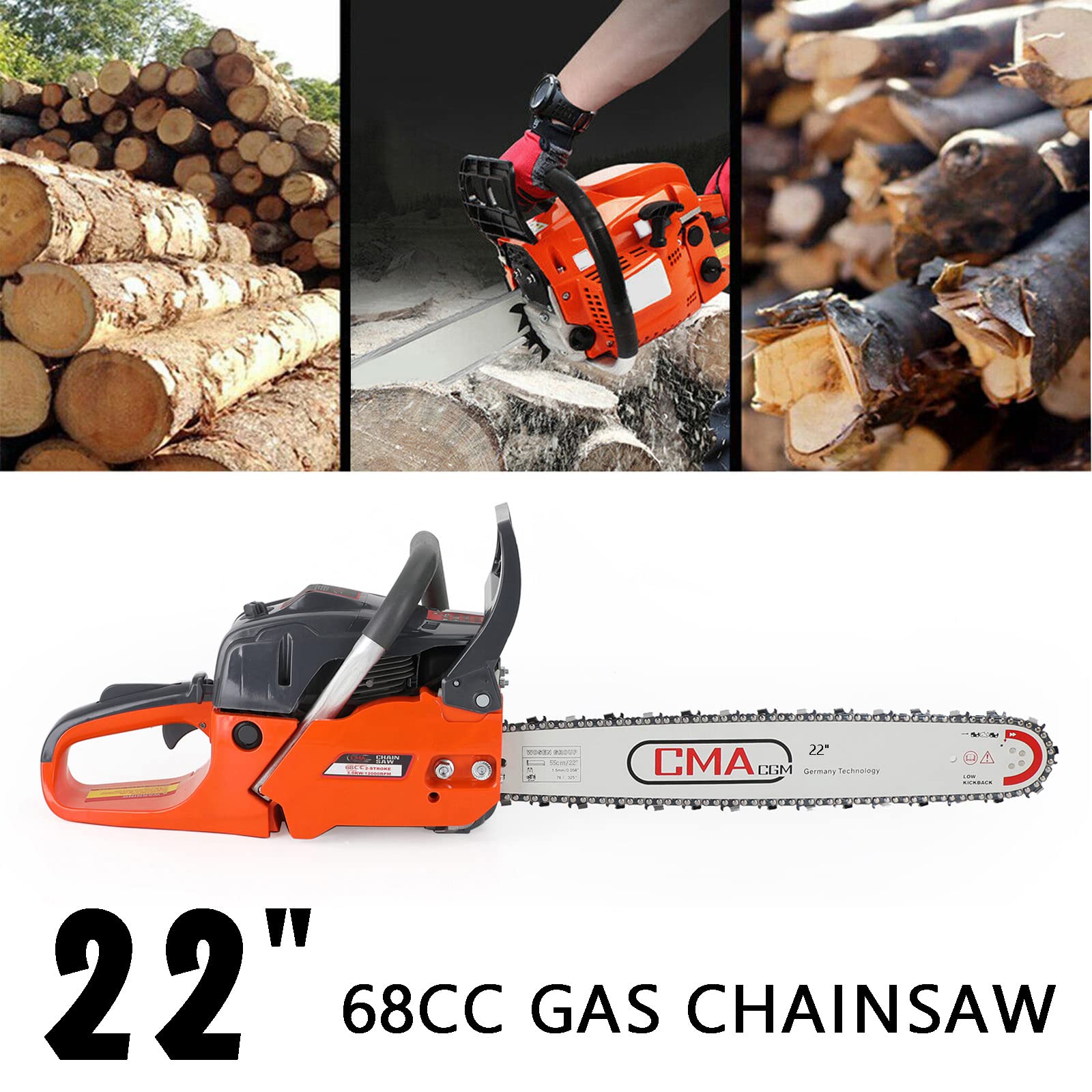 Topteng 22 Inch 68cc Gas Chainsaw - Powerful 22
