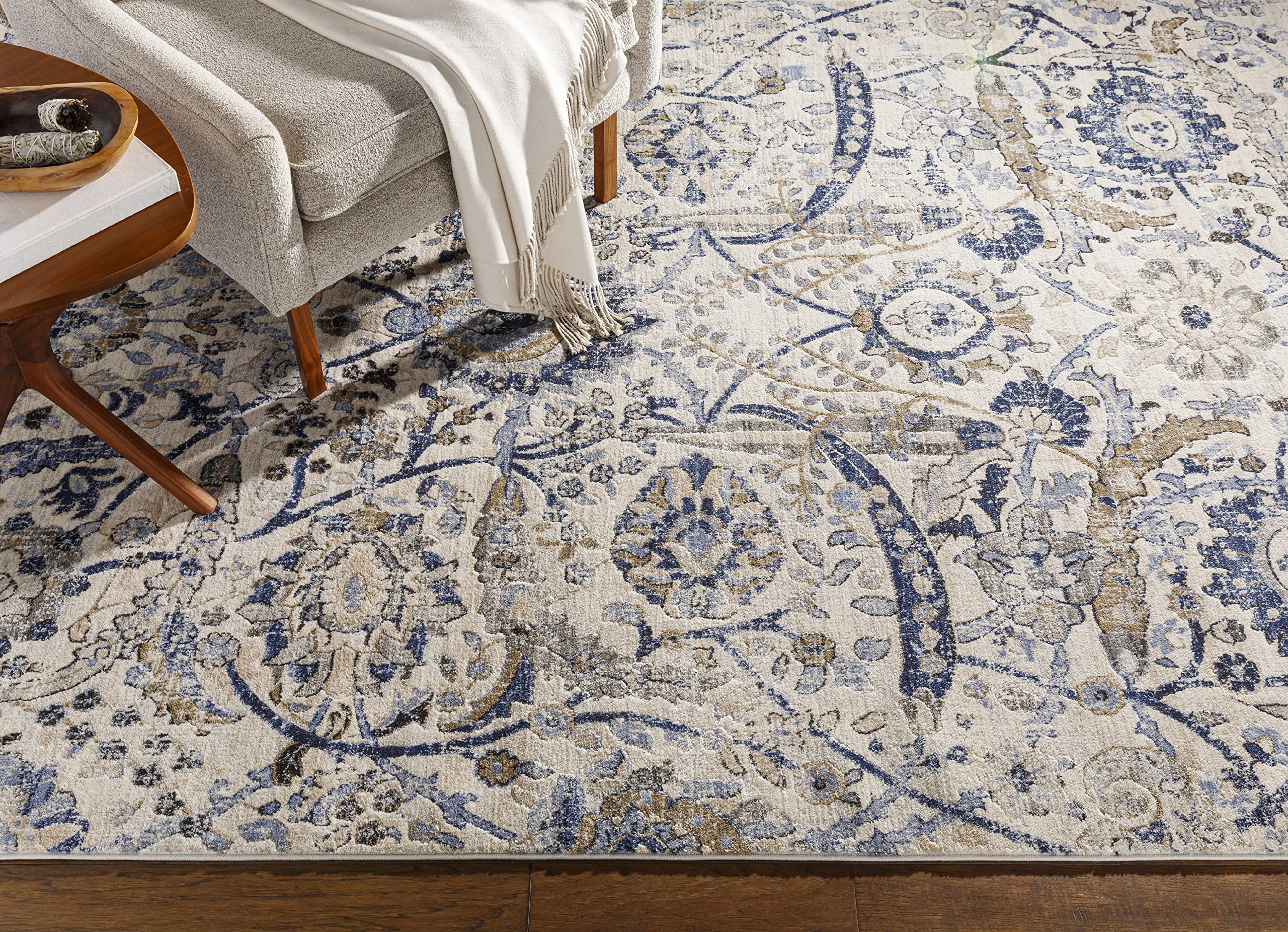 Mark&Day Avellino Traditional Denim Area Rug 6x9 Feet - Blue & White Washable Living Room Rug, Bedroom Carpet, Kitchen Floor Mat (6'7