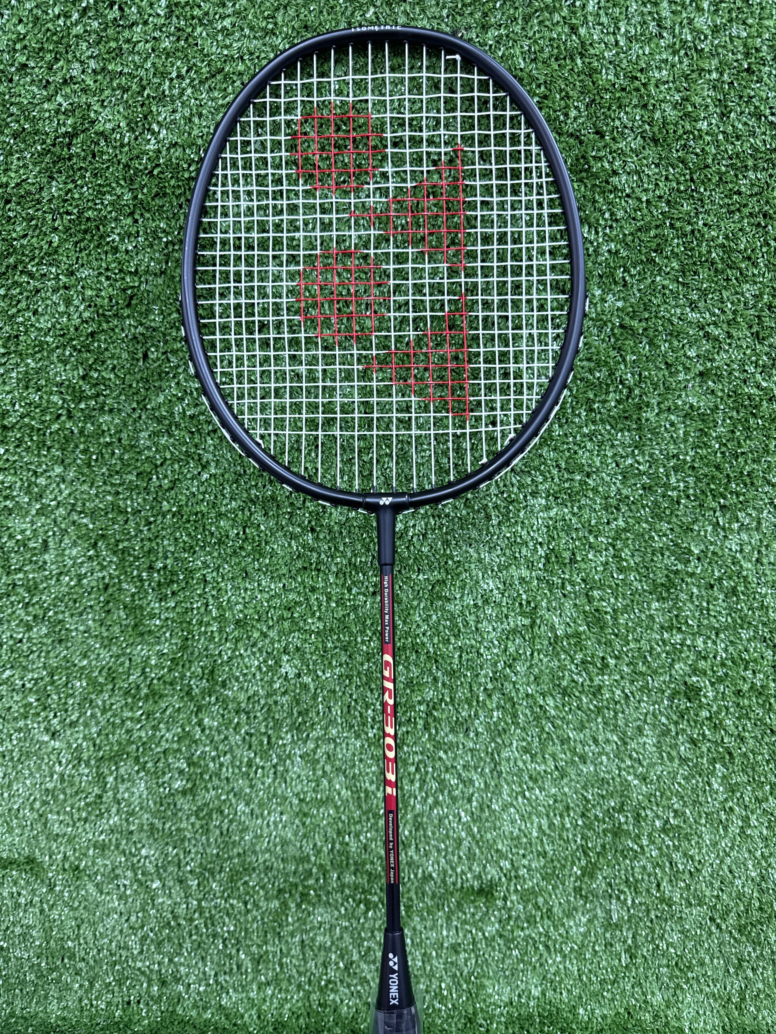 Yonex GR 303i Black Prestrung Badminton Racket - Professional Carbon Fiber Shuttlecock Racquet for Indoor/Outdoor Play - Made in India