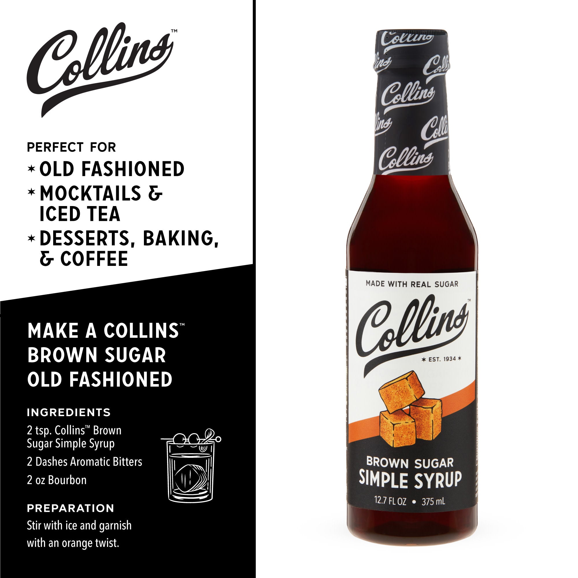 Organic Brown Sugar Simple Syrup 12.7 oz (375ml) - Sweetener for Coffee, Tea, Cocktails & Baking - Vegan, Gluten-Free, Non-GMO
