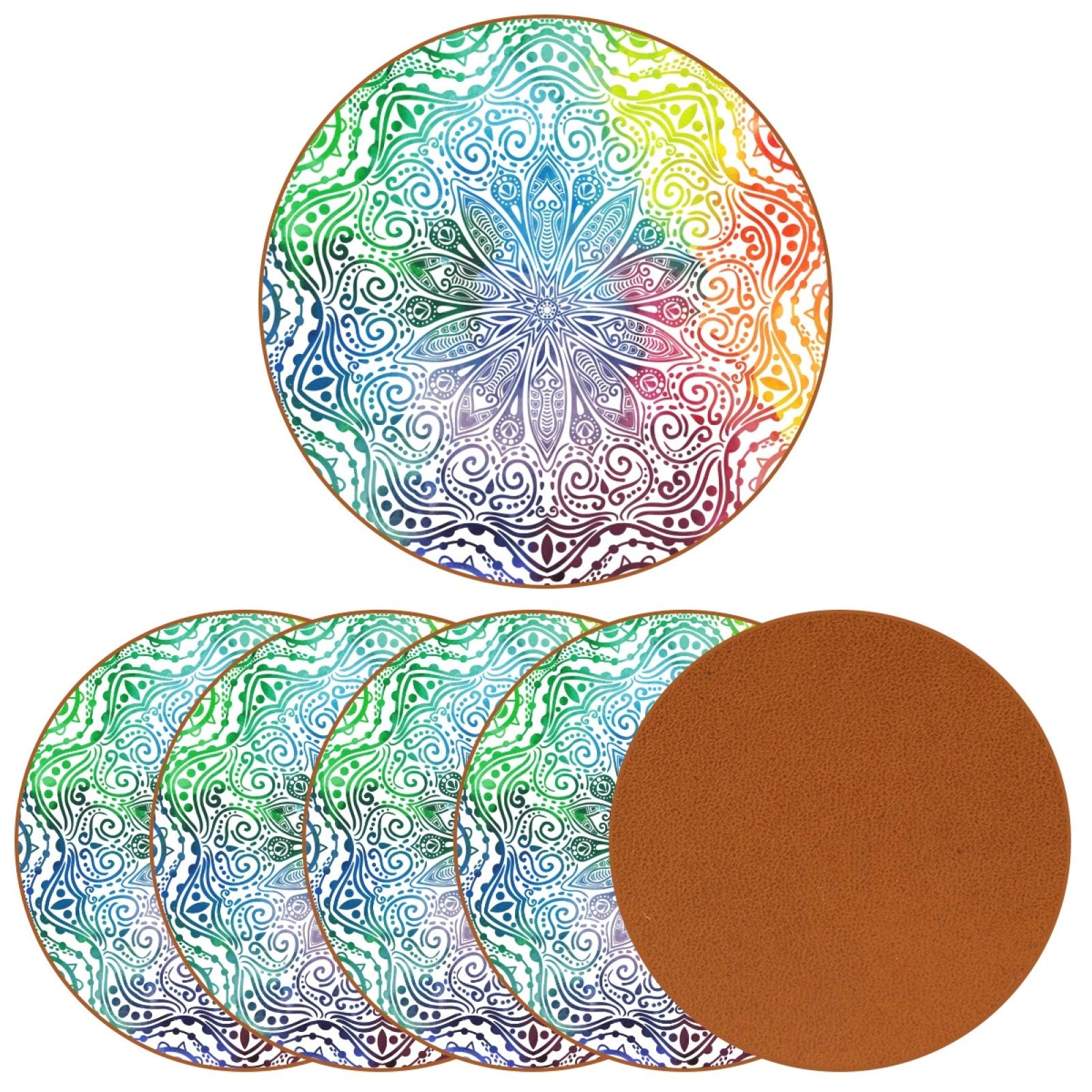6-Pack Round Flower Mandala Coasters for Drinks - Absorbent Tabletop Protection Pads for Cups & Glasses - Perfect for Home Decor, Dining Tables, Coffee Shops & Office Use