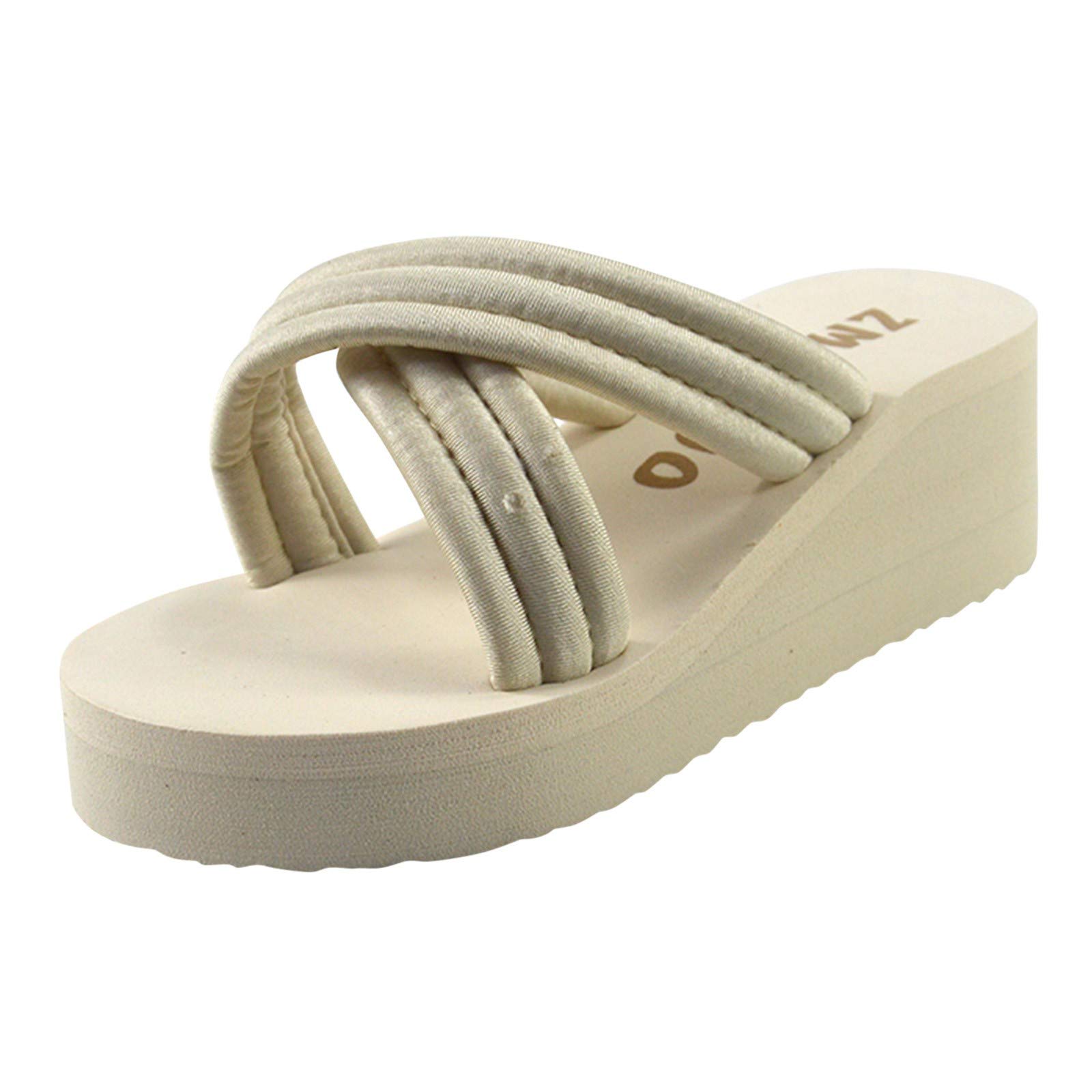 Vacger Women's Fashion Breathable Flip Flops - Pearl Embellished Wedge Sandals for Home, Beach & Casual Wear | Comfortable Summer Slippers for Ladies