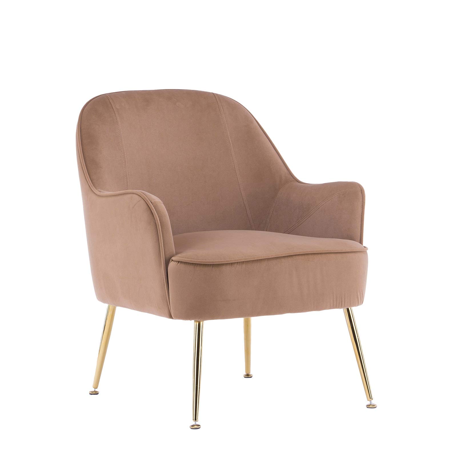 Modern Soft Velvet Brown Ergonomic Accent Chair with Gold Metal Legs - Adjustable Height Living Room, Bedroom & Home Decor Chair for Comfortable Seating and Stylish Interior Design
