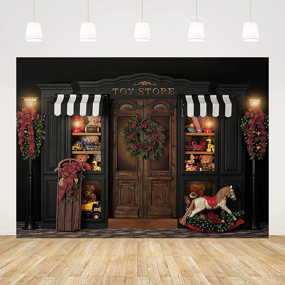 MEHOFOND 8x6FT Christmas Toy Shop Photo Backdrop - Cartoon Xmas Winter Scene Vinyl Background for Portrait Photography, Birthday Parties, Baby Showers & Cake Smash Photo Booth Props | Perfect for Holiday Decorations & Studio Photography
