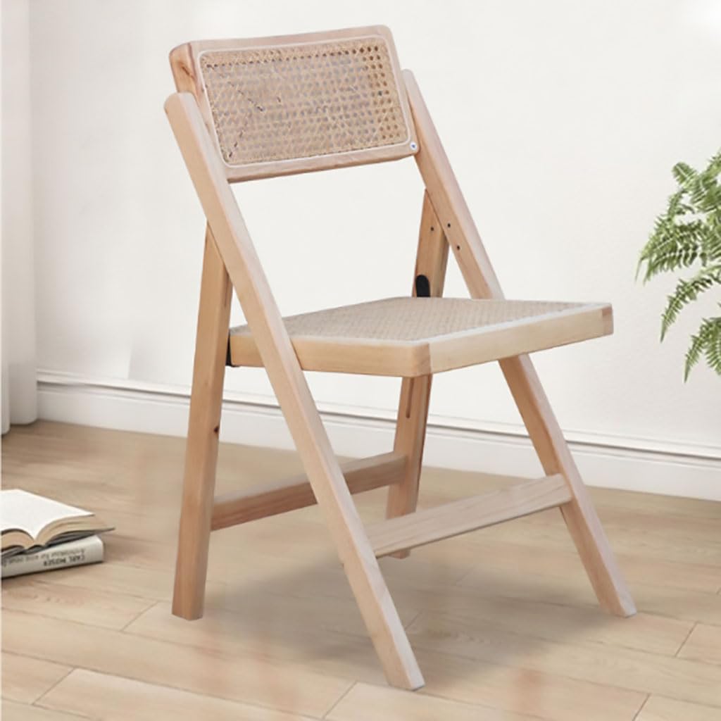 Ergonomic Rattan Wooden Folding Chair - Portable Stackable Dining Chair with Rotatable Backrest for Home, Garden & Outdoor Use | Perfect for Patio Dining, Camping & Small Space Living