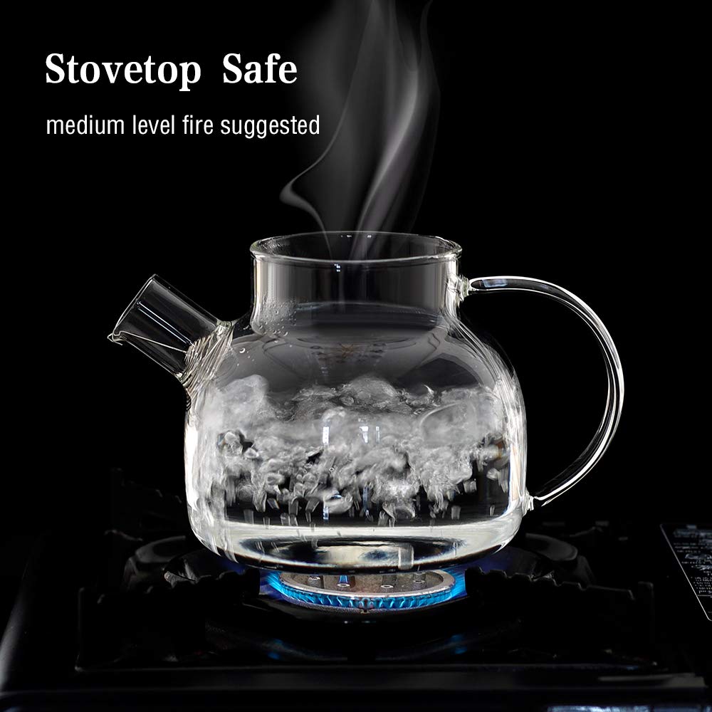 Premium Glass Teapot with Removable Filter - 30.4oz Stovetop Safe Clear Teapot for Loose Leaf & Blooming Tea - Perfect for Home, Office & Tea Ceremonies